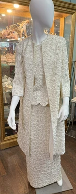 Vintage Gene Shelly's 3 pc Suit Dress Floral Sequin Hand Decorated Size 14 - Image 1 of 4