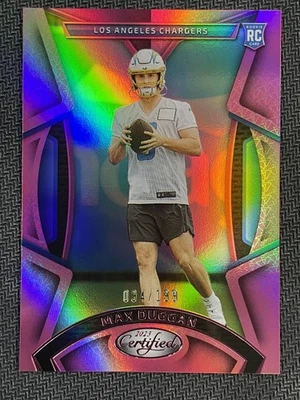 2023 PANINI CERTIFIED FOOTBALL CHARGERS QB MAX DUGGAN /199 PINK HOLO - Image 1 of 3