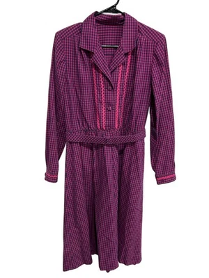 Camisa Vestido Vintage Guinga Manga Larga Rosa Azul Cinturón Carrera Preppy Academia Foto 1 de 4