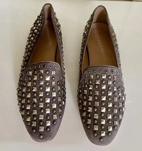 NIB J Crew Collection size 8 dusty charcoal gray leather Darby studded loafers - Picture 1 of 6