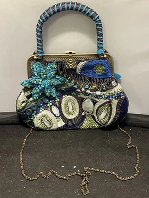 Vintage Chico’s Kaleidoscope Blue Beaded Bag With Chain Strap - Image 1 of 4