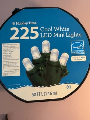 Holiday Time 225 Ct Cool White M5 LED Lights Indoor/Outdoor 58 Ft green Wire - Image 1 of 3
