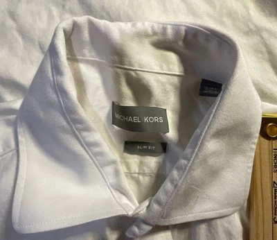 Camisa de vestir Michael Kors para hombre talla 15 blanca calce ajustado manga larga con botones Foto 1 de 4