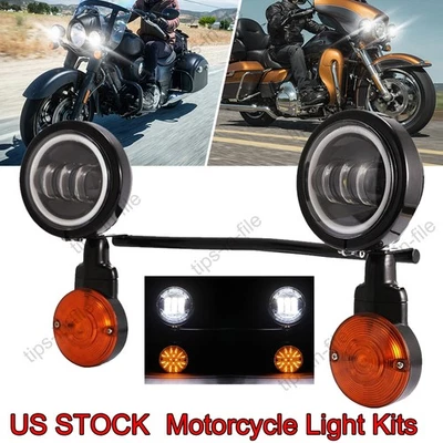 Kit de soporte de barra de luz de señal de giro antiniebla punto de paso para motocicleta Harley negro Foto 1 de 4