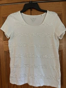Weekends Chicos Women's Top Size 1 Medium - White Short Sleeve Pullover Shirt - Picture 1 of 3