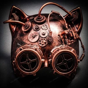 Halloween Party Mask Goggles Gatto Cat Venetian Masquerade Party Mask Copper - Picture 1 of 7