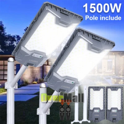 LINEBA 2 Pack 998000LM Solar LED Street Light Commercial Parking Lot Lamp Outdoor IP65