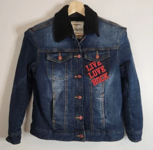 Girls Alex ZADIG & VOLTAIRE Denim Trucker Jacket Sherpa Embroidered Size 14 S - Picture 1 of 12