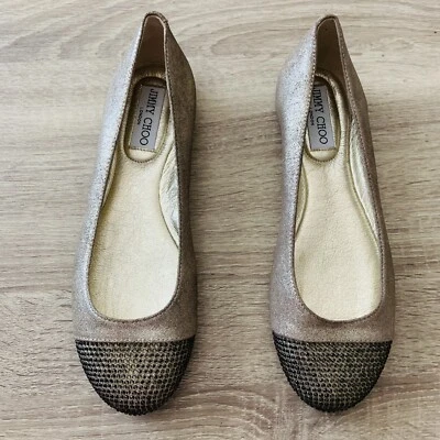 Pisos de gamuza metálica adornados Jimmy Choo talla 37,5 SB-A Foto 1 de 4