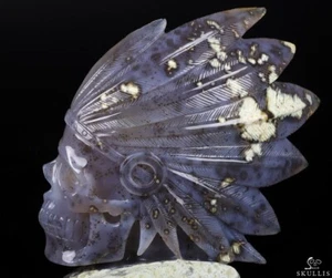 Escultura original de calavera india de cristal tallado geoda de ágata de 6,6", cristal curativo - Imagen 1 de 12