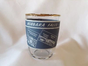 Vintage Souvenir Glass Federal Niagara Falls 1960 Blue Gold White Aerocar Bridge - Picture 1 of 7