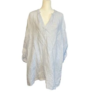 Saint Tropez West Linen V Neck Roll Tab Sleeves Tunic Womens Plus Size 1X Resort - Picture 1 of 9