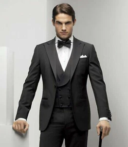 Hombres Gris Oscuro Trajes Diseñador Boda Cena Trajes Informales (Chaqueta+Chaleco+Pantalones) - Imagen 1 de 3