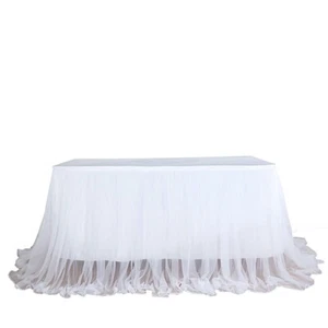 17 ft x 48" White TABLE SKIRT 2 Layers Tulle Satin Wedding Party Decorations - Picture 1 of 7