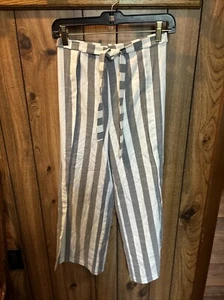 GB Girls Striped High Rise Wide Leg Pants with Tie at Waist Size 12 Gray White - Picture 1 of 5