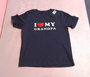 I "Heart" Love Grandpa Black Short Sleeve T-Shirt Youth Size Small - Picture 1 of 4