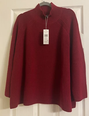 全新带标签 $258 Eileen Fisher 蔓越莓美利奴羊毛海龟颈部上衣 1X 2X 3X — 第 1/4 张图片