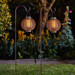 2 x Forli 92cm Solar Power Flame Effect LED Lantern Stake Lights | Garden Path