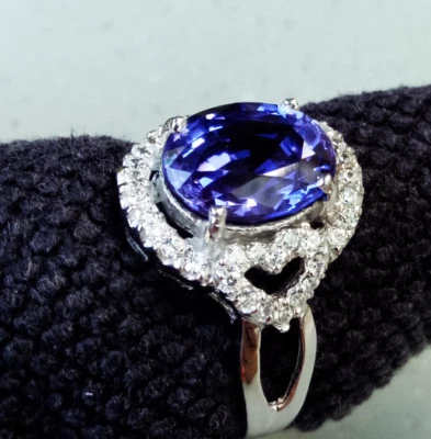 925 Silver & White Gold Plated Lab Created Tanzanite Women's Ring size 8.5 (#58) - Image 1 of 4