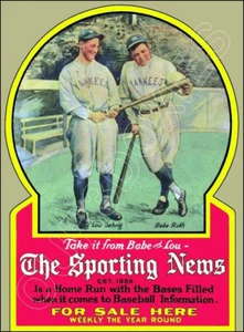 1928 Lou Gehrig Babe Ruth Store Counter Standup Sign Sporting News Yankees - Picture 1 of 7