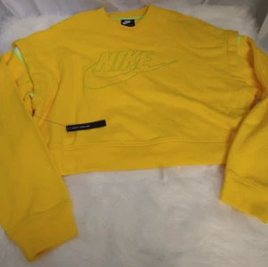 NWOT Nike Yellow Cropped Convertible Sweatshirt Size L Athletic 50" Chest - Picture 1 of 8