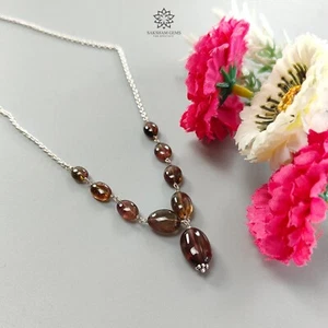 42.35ct Natural Watermelon Tourmaline Gemstone Plain Silver Chain Necklace 20" - Picture 1 of 10