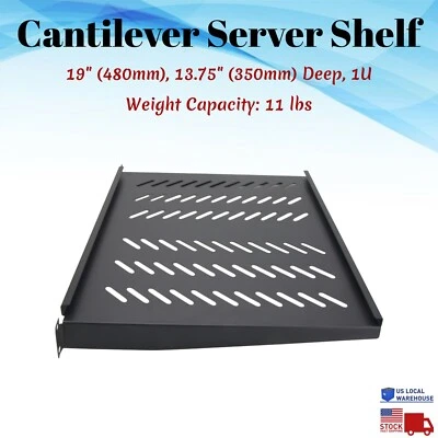 1U 19" Server Shelf Tray Vented Rack Mount 13.75" 350mm Deep Depth Network - Image 1 of 4