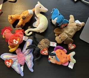 Menge 8 Teenie Beanie Babys Flitter Strebe Lippen Knochen Rakete Zweige Neon Spinner - Bild 1 von 9