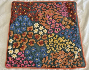 Vintage Embroidered and Beaded Velvet Throw Pillow Cover 18" Square Wild Flowers - Picture 1 of 13