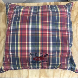Polo Ralph Lauren Decor Pillow 22" Garrison Plaid Throw Cushion Red Bue Home - Picture 1 of 6