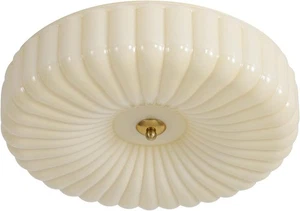 Lighting round Large LED Flush Mount Ceiling Light Yellow Ribbed Glass Flush Mou - Picture 1 of 9