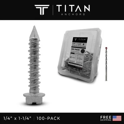 TITAN ANCHORS 100-Pack 1/4 x 1-1/4" 410 Stainless Steel Hex-Head Concrete Screws