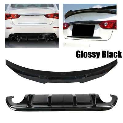 Difusor de parachoques trasero labio y alerón trasero negro brillante ajuste Infiniti Q50 2014-2017 Foto 1 de 4