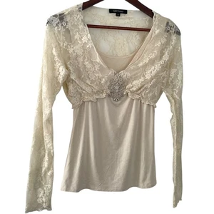 Vintage Y2K Karen Kane Spitze Babydoll Top S Creme Shirt Romantisch Ätherische Fee - Bild 1 von 5