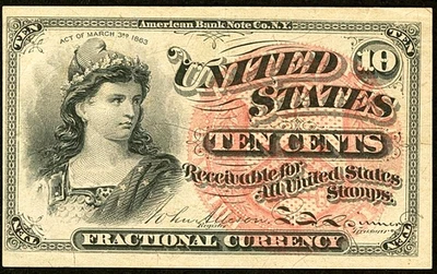 US 10c Fr. 1257 Fourth Issue  Ten Cents Fractional Currency About New - Image 1 of 2