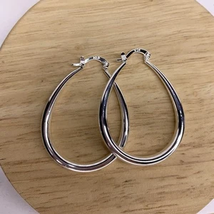Kopen Australia | New Silver Plated Large Oval Teardrop Hoops 4cm Hoop Earrings - Foto 1 di 10