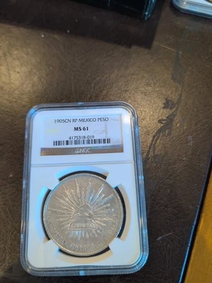 1905 Mexico Peso NGC MS61 CN RP Mint Cap & Rays Silver Un Peso - Image 1 of 4
