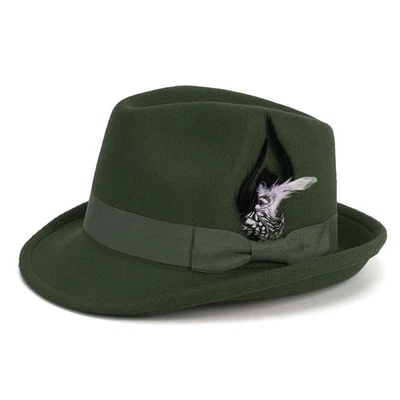 Classic Fedora Hats for Men Gentleman Short Brim Felt Feather Panama Dress Hat - Image 1 of 4