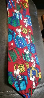 Corbata de Navidad vintage Peanuts Snoopy And Friends no abierta 100 % seda  Foto 1 de 4