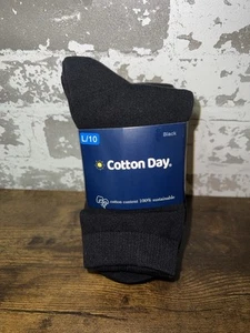 NWT! Pack of 6 Cotton Day. G87 Black Kids Cotton Crew Socks Size Large - Picture 1 of 5
