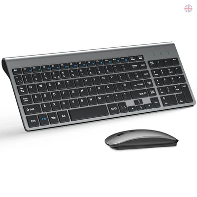 Wireless Keyboard and Mouse Ultra Slim Combo 2.4G Silent USB – Grey - Black - Image 1 of 4