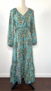ANTHROPOLOGIE Bohme Maxi Dress Paisley Ruffle Bohemian Surplice Size Large P - Picture 1 of 10