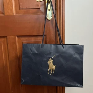 Polo Ralph Lauren dunkelblau Geschenktasche groß gold Pony Logo Medium 40 x 27 x 15 cm - Bild 1 von 17