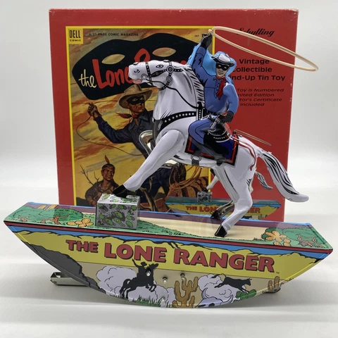 Vintage Lone Ranger Wind Up Tin Toy Schylling C.O.A. Works Great Cover