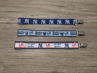 Pacifier Clip - New York Yankees Themed - Choose Your Favorite Ribbon - Image 1 of 4