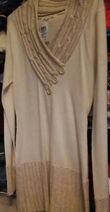 SALE! Cream Knitted Long Sleeve Long Size Small Sweater/Dress great Gift - Picture 1 of 1