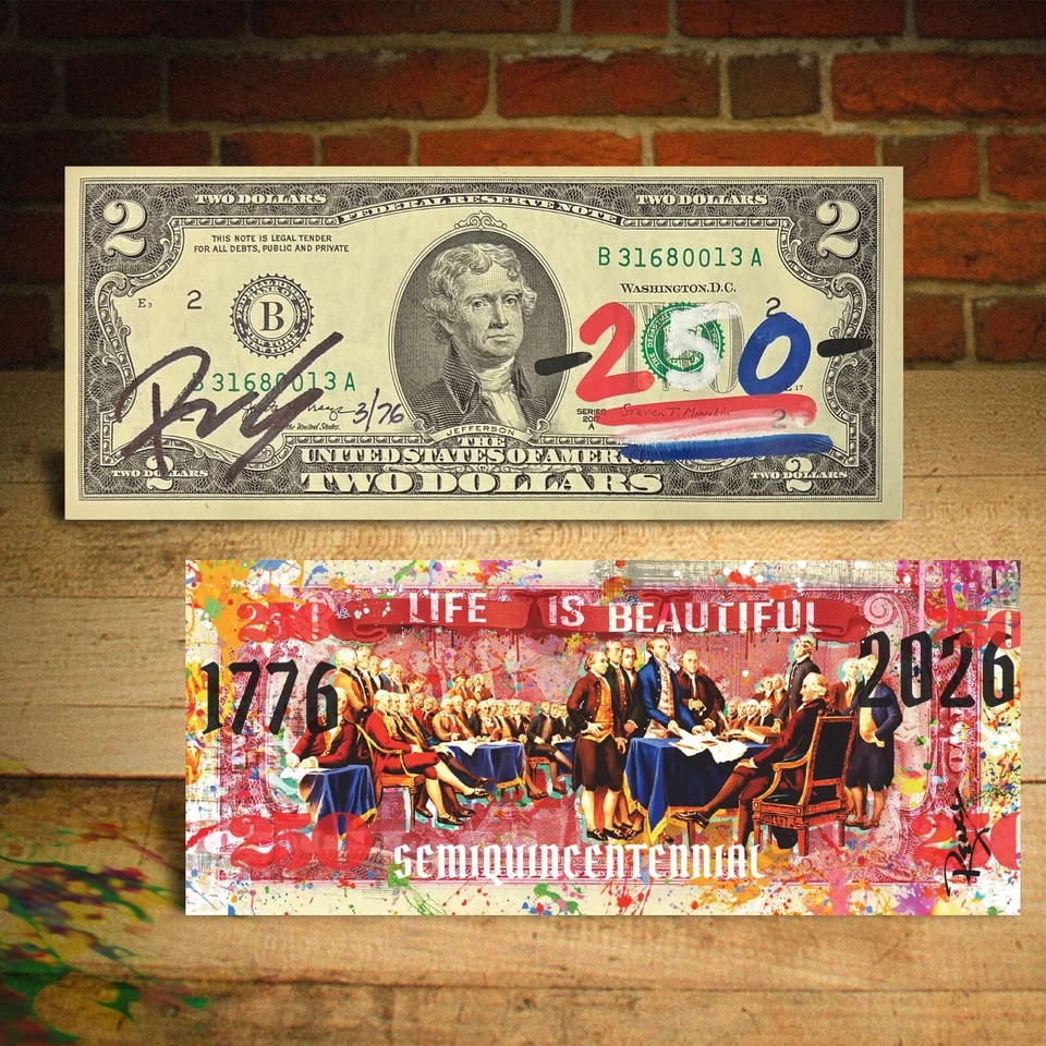 USA 250th Anniversary 1776-2026 Rency Hand Signed $2 Bill Life is Beautiful #/76
