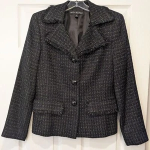 Nipon Boutique black gold thread tweed utility 3 button Blazer jacket Size 6 - Picture 1 of 11
