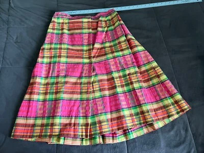 Vintage New Issues Jonathan Logan 1960s Small? Ribbon Plaid Ruched Maxi Skirt - Image 1 of 4