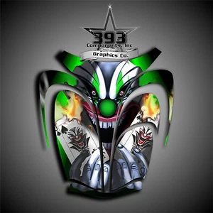 Arctic Cat ZR 600, 500, 800 Mountain Cat Graphics Wrap Evil Joker Hood Green - Bild 1 von 1